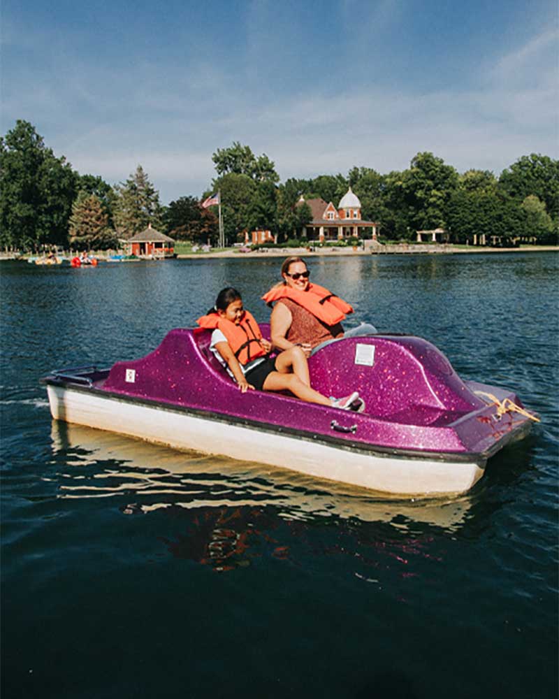 Mother and daughter paddleboating on the Lagoon in Pekin